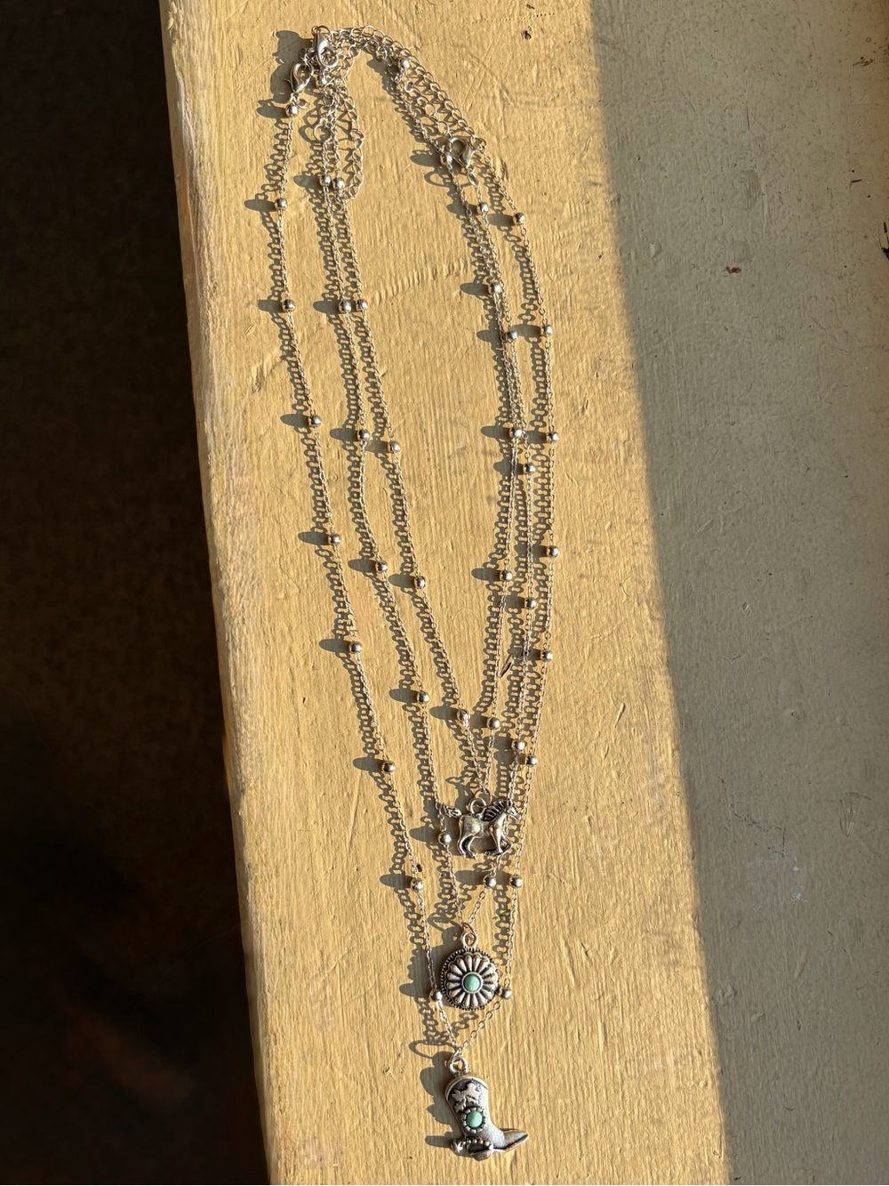 Silver Multi-Layer Necklace with Turquoise Accents